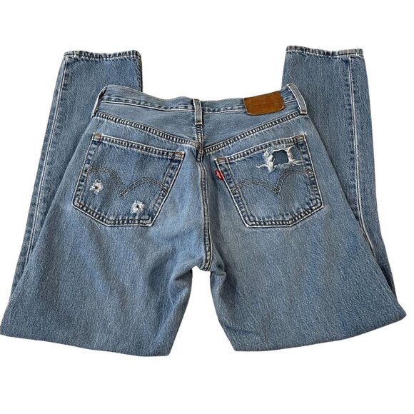 Levi's 501 S Premium Skinny Jeans Women's Size 25x28 Button Fly Distressed Big E - Picture 4 of 6